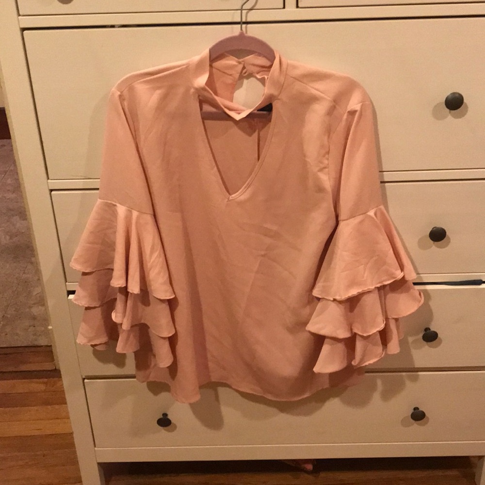 Blue Rain Ruffle Sleeved Choker Top